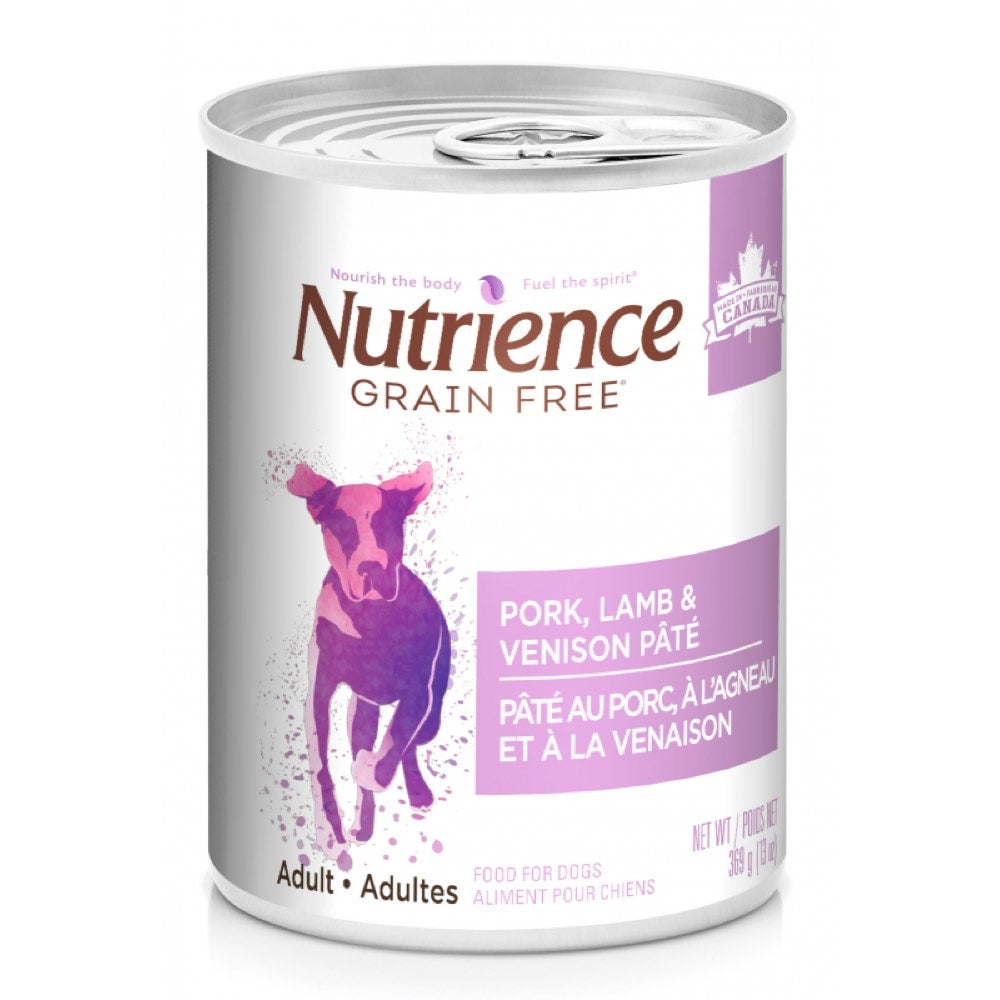 "Nutrience Grain Free Pork, Lamb & Venison Pate Canned Dog Food 369g"