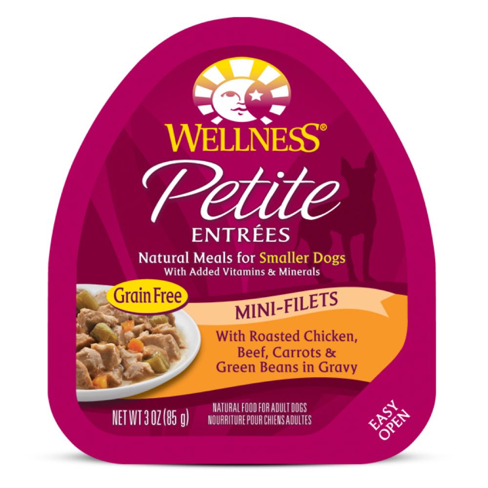 "Wellness Petite Entrees Mini-Filets Roasted Chicken, Beef in Gravy Grain-Free Tray Dog Food 85g"