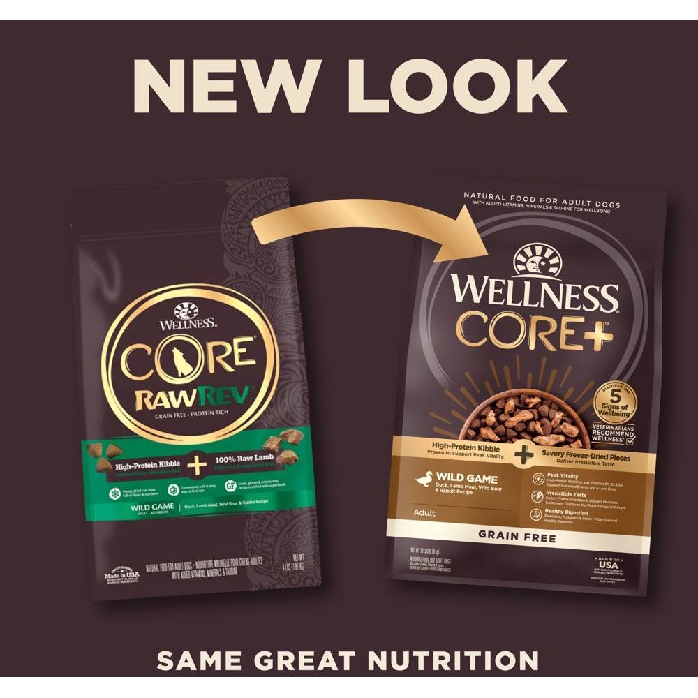 'FREE FD TREATS': Wellness CORE+ (RawRev) Wild Game Adult Grain-Free Dry Dog Food