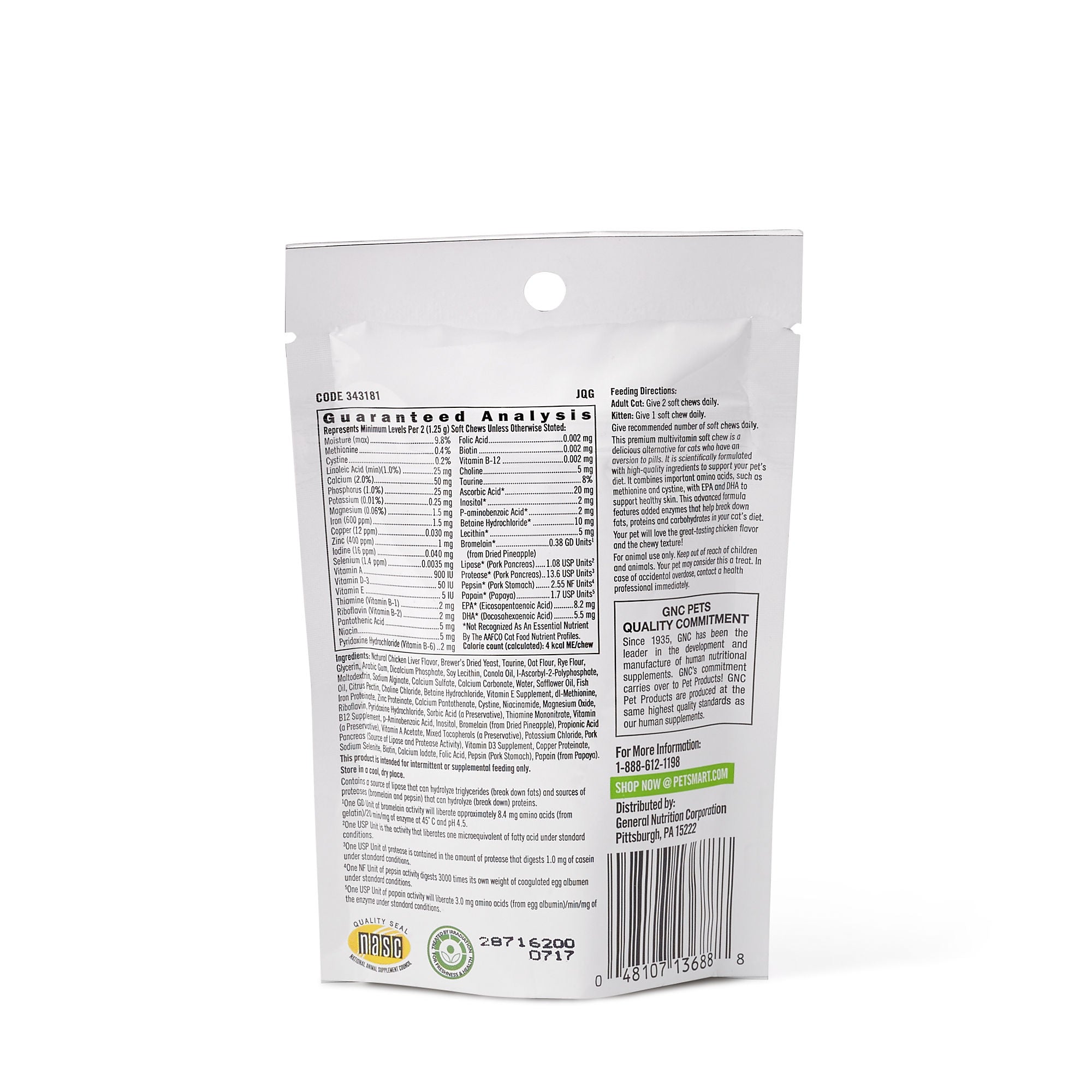 GNC Pets Ultra Mega Multivitamin Plus Chicken-Flavor Soft Chews Cat Supplement 45ct