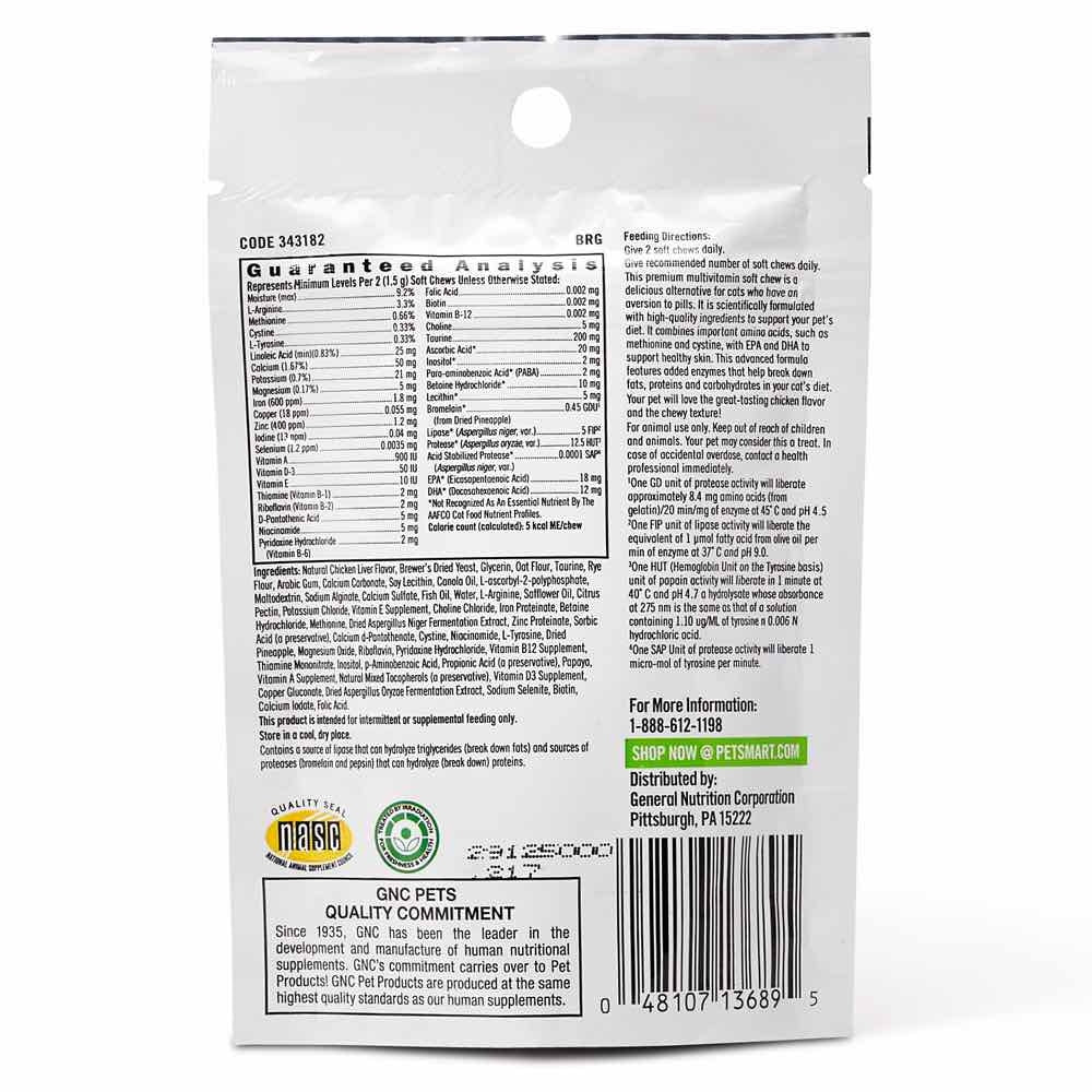 GNC Pets Ultra Mega Multivitamin Plus Chicken-Flavor Soft Chews Senior Cat Supplement 45ct