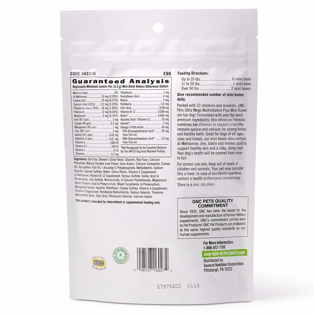 GNC Pets Ultra Mega Multivitamin Plus Chicken-Flavour Soft Chews Dog Supplement 60ct