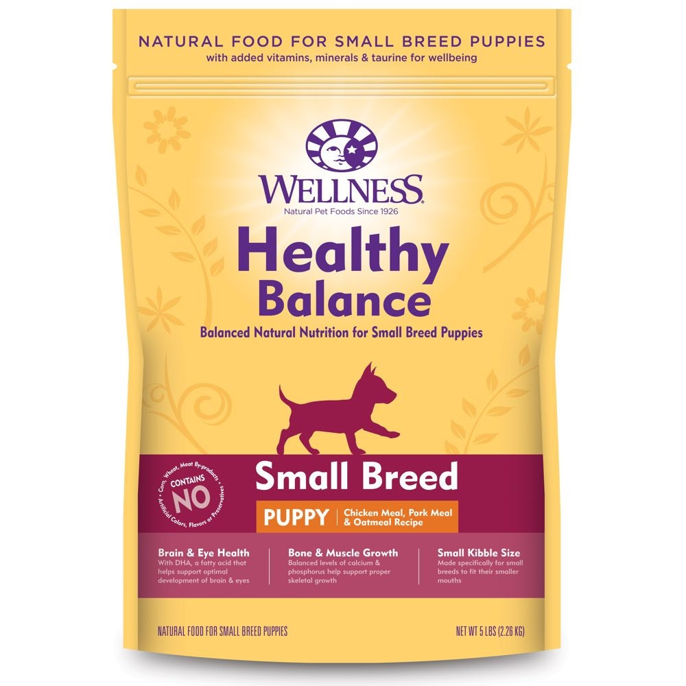 "Wellness Healthy Balance Chicken Meal, Pork Meal & Oatmeal Recipe Small Breed Puppy Dry Dog Food"