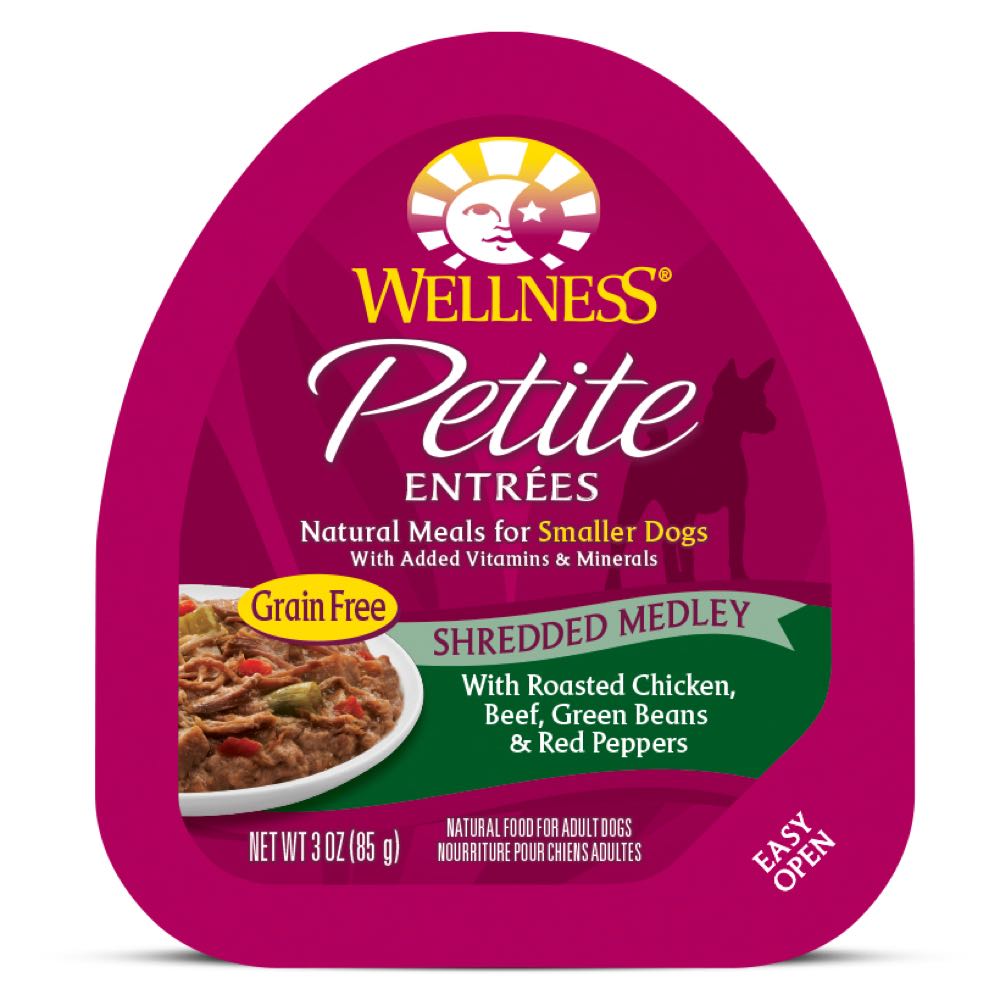 "Wellness Petite Entrees Shredded Medley Roasted Chicken, Beef Grain-Free Tray Dog Food 85g"