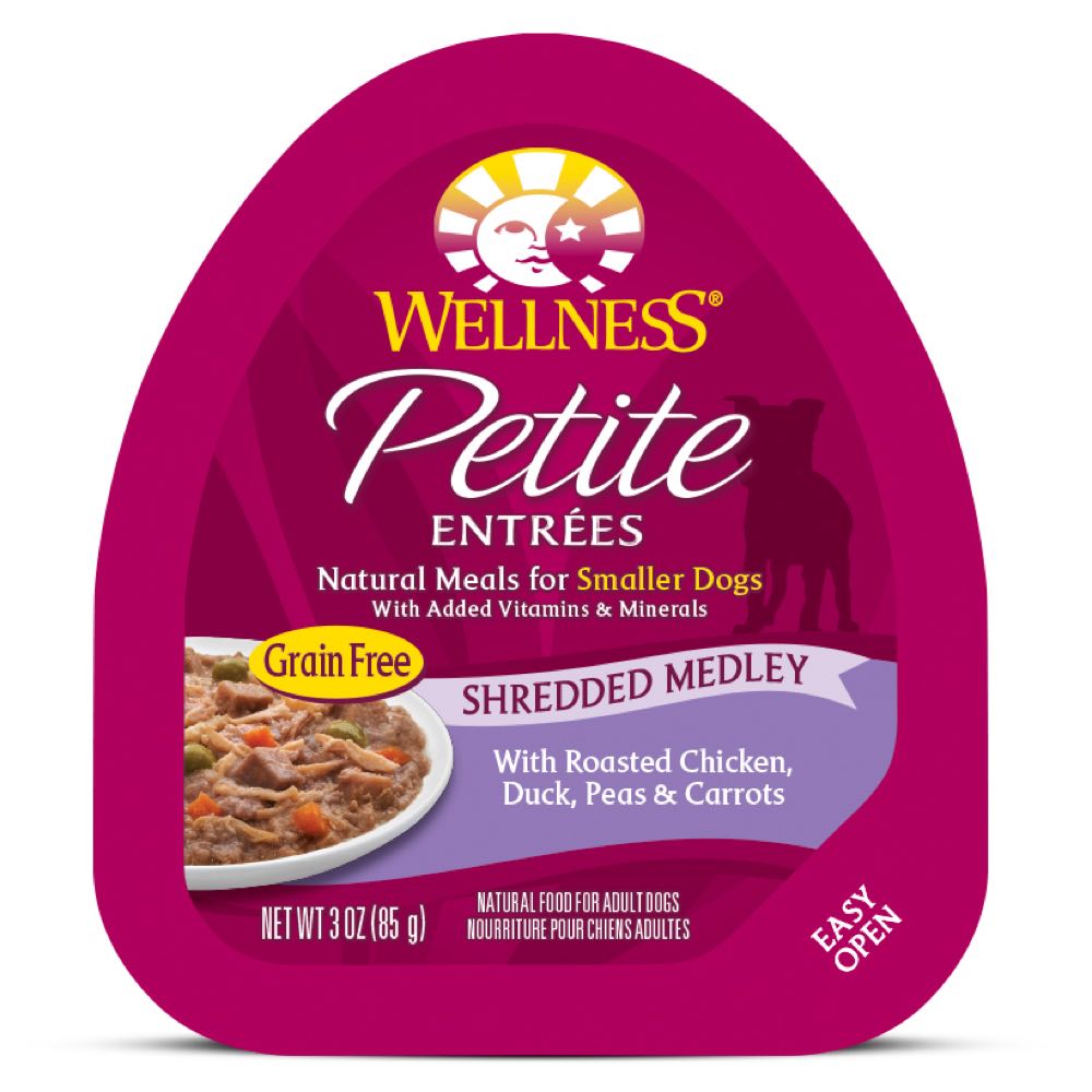 "Wellness Petite Entrees Shredded Medley Roasted Chicken, Duck Grain-Free Tray Dog Food 85g"